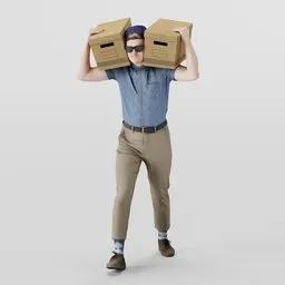 Guy in cap carries boxes