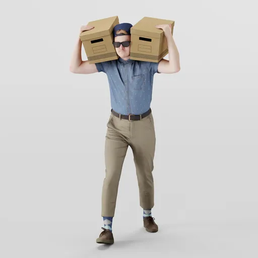 Guy in cap carries boxes