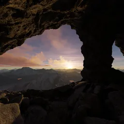 Rocky Cave Sunset Sky