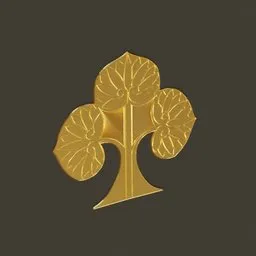 Gold 3D model of a stylized tree, resembling a Japanese emblem, designed for Blender artists and enthusiasts.