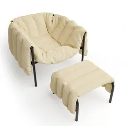 "Discover the Puffy Lounge Chair, a stylish and comfortable furniture piece for your lounge area. This 3D model for Blender 3D features an easy chair with a white cover and ottoman, perfect for relaxing evenings around an outdoor campfire pit. Get inspired by its unique torus ring shape and furry paws details, as seen on Amiami."