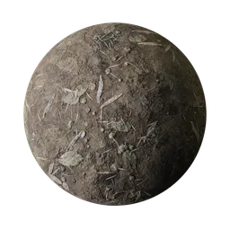 High-resolution PBR forest dirt texture for 3D models, with detailed organic debris and soil nuances.