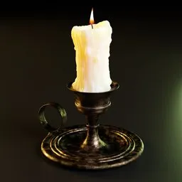 Realistic Blender 3D sculpted candle with flame and textured rustic holder, perfect for art and animation.