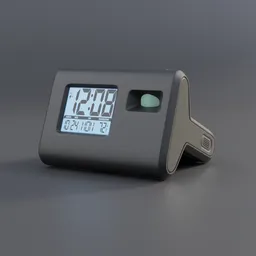 "Industrial exterior Tattle Tale Alarm Clock 3D model with precisionist cad rendering, silicone cover, and customizable clockface texture for Blender 3D software."