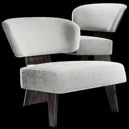 Elegant modern chair 3D model with light fabric upholstery and dark wooden legs, compatible with Blender rendering.