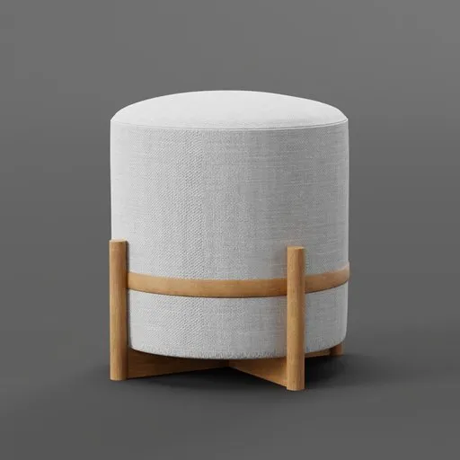 High-quality 3D rendered stool with wood frame, optimized for Blender modeling and rendering.