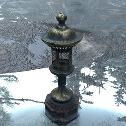 Detailed 3D Blender model of a Meiji-era Japanese bronze temple lantern.