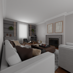 Detailed Blender 3D render of a modern living room with stylish furniture and decor.