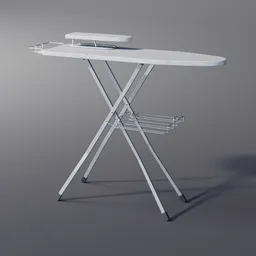 High-quality 3D model of a modern ironing board with shelf, designed for Blender rendering, ideal for wardrobe visualization.