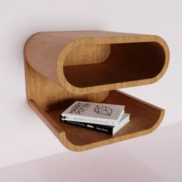 "Wooden console style bedside table for Blender 3D modeling, designed with polished maple and oak. Features a shelf with a book and a wooden bowl. Inspired by Andrey Ryabovichev and trending on ArtStation."