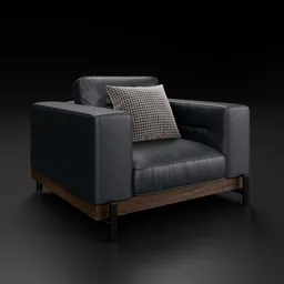 High-quality 3D model ebony armchair, Blender compatible, featuring changeable grain leather texture for virtual interior design.