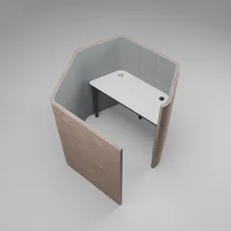 "Experience optimal productivity with the compact Workpod 3D model designed using Blender 3D software. The minimalist desk with soundproofing features creates a calm and focused environment. Ideal for deep thinking and dedicated work, this 3D model fosters distraction-free productivity."