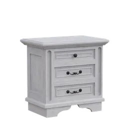 "Realyn Nightstand in white wood with 1k texture - a highly detailed interior 3D model for Blender 3D. Perfect for adding elegance and intricate furniture around your space. Step up your design game with this small chest."