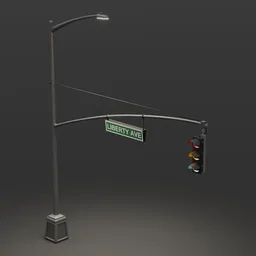 Low Poly Single Traffic Light With Sign