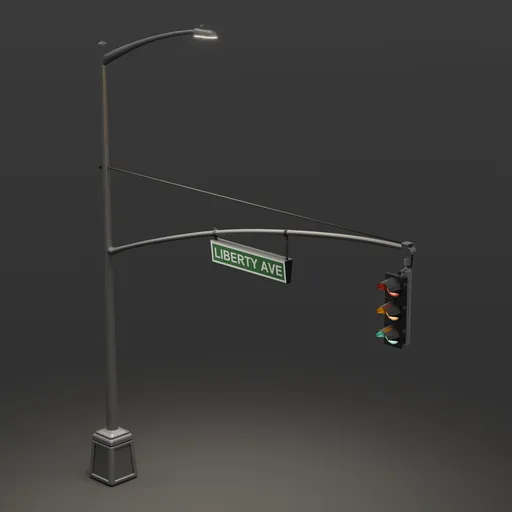 Low Poly Single Traffic Light With Sign
