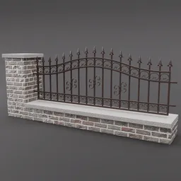 Brick and Wrought Iron Fence Segment