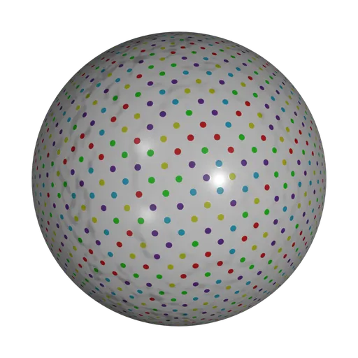 High-quality PBR Blender 3D material of colorful polkadot pattern on wrapping paper for festive designs.