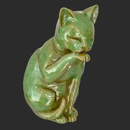 Grooming cat ceramic statue