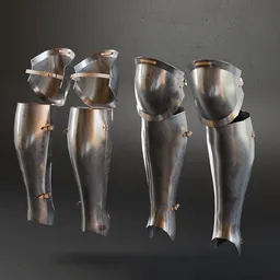 Realistic Blender 3D model of historic metal foot armor with detailed shoe belts and high-quality textures, ready for low or high poly use.