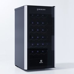 "Modern 34-bottle Electrolux wine cellar 3D model for Blender 3D software. Ideal for gourmet areas, kitchens, and beverage environments with its sleek, black design. From the Kitchen Set category on BlenderKit."