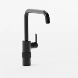 "Instant hot water kitchen tap in black by SILHOUET - a modern minimalist design inspired by Peter Zumthor and Kōno Bairei. Made with Blender 3D and featuring a square facial structure with a matte finish, this kitchen appliance includes a connector for easy installation."