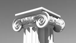 Detailed classical Ionic column 3D model with fluted shaft and scroll volutes in Blender.