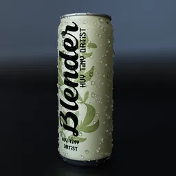 3D-rendered Blender modifier of a soda can with realistic water droplets effect, adjustable vertex-group detail.