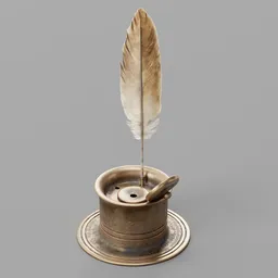 Copper inkwell and quill set