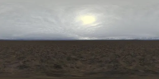 Cloudy skydome for scene lighting with a subtle sun highlight and a low horizon, suitable for wide-angle reflections.