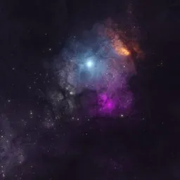 Colorful rendered nebula scene with volumetric lighting for 3D modeling and Blender projects.