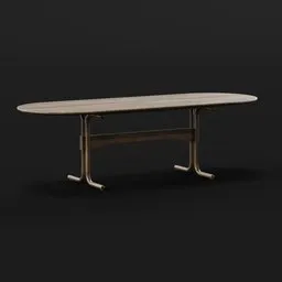 Elegant 3D wooden dining table with brass accents, suitable for Blender renderings.