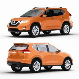 Highly detailed Nissan Rogue 3D model with rigged suspension and procedural materials, ideal for Blender animation.