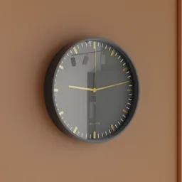"Stylish wall clock 3D model for Blender 3D with a brown background and toon shading. Simple and hyperrealistic design inspired by Rezső Bálint and Mārtiņš Krūmiņš for your interior visualization."