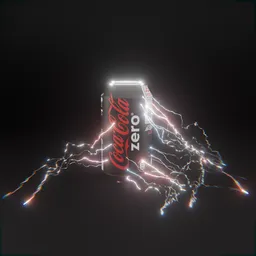 3D model of an energy drink with dynamic lightning effects, ideal for Blender visualization and mockups.