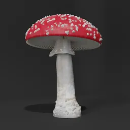 "3D model of Amanita Muscaria toadstool in Blender, featuring stunning photorealistic details and a red and white base. Complete with substance designer height map and reference images for accurate pose and design. Perfect for nature and outdoor themed projects."