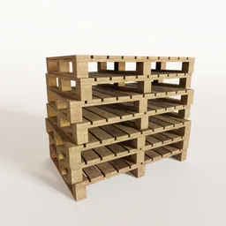 Realistic 3D wooden pallet stack model, suitable for Blender rendering and industrial scene detailing.
