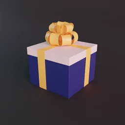 Detailed 3D render of a wrapped gift box with a gold ribbon, suitable for Blender interior scenes.