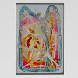 Vibrant abstract butterfly painting 3D model, artistic Blender creation, colorful digital artwork.