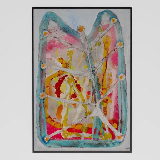 Vibrant abstract butterfly painting 3D model, artistic Blender creation, colorful digital artwork.