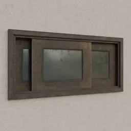 Detailed aged three-paneled 3D window model inspired by Korean architecture, optimized for Blender rendering.