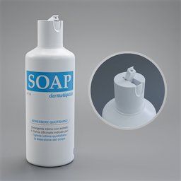 3D rendered liquid soap bottle model with detailed cap, perfect for Blender 3D artists seeking to enhance their utility scene compositions.