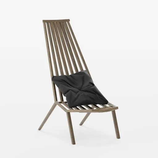 Modern minimalist slatted 3D lounge chair with tufted cushion for Blender rendering.