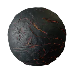 Realistic molten lava PBR texture for 3D modeling and rendering, high-quality material for Blender and other software.