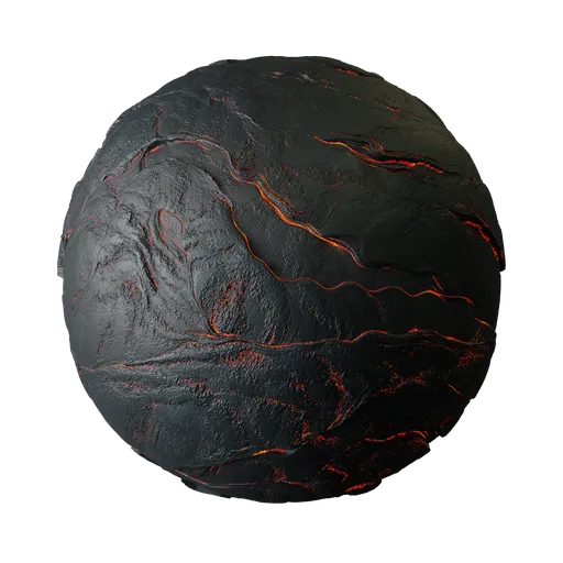 Realistic molten lava PBR texture for 3D modeling and rendering, high-quality material for Blender and other software.