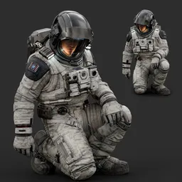 Astronaut Sitting Pose White Suit