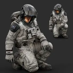 Astronaut Sitting Pose White Suit