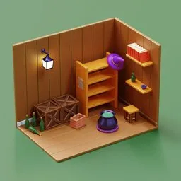 "Stadium-inspired wooden room 3D model for Blender 3D with detailed textures, featuring a lamp and shelf. Perfect for motion graphics projects. Created by Dom Qwek and inspired by Kōshirō Onchi's artwork."