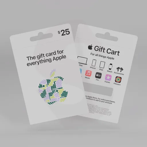 Highly detailed 3D model of a $25 Apple Gift Card, ideal for Blender renderings in technology-themed projects.