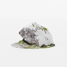 Detailed 3D granite rock model with moss, optimized for Blender, suitable for photorealistic landscape rendering.