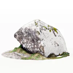 Detailed 3D granite rock model with moss, optimized for Blender, suitable for photorealistic landscape rendering.